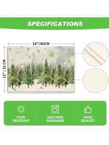 2pcs/4pcs/6pcs Christmas Linen Placemats, Christmas Tree Snowflake Print Pattern Placemats, 12*18 Inches Heat Resistant, Non-Slip And Washable, Suitable For Christmas Holiday Farmhouse Family Gatherings And Party Decoration Placemats