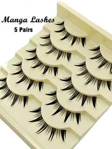 5对卡通风格假睫毛，水润妆效，自然动漫假睫毛，单根精致韩式妆容假睫毛，日系cosplay假睫毛，浓密夸张假睫毛，纤细动漫娃娃假睫毛，卡通假睫毛 - 尖尾漫畫款 - 查看 2