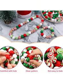 100 pezzi di perline di legno natalizie casuali, perline di legno natalizie da 16 mm per artigianato, decorazioni natalizie in legno, forniture per feste natalizie fai-da-te, perline di caramelle bianche per la realizzazione di braccialetti natalizi, ghirlande natalizie fai-da-te, decorazioni per feste a casa per le vacanze, set di perline natalizie adatto per gioielli fai-da-te, collane, bracciali, orecchini, kit di decorazione per feste di vacanza