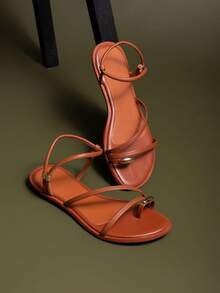 Women's Flat Sandal With Toe Decoration, Metal Strap, Casual, Elegant - Lạc đà - Xem 8