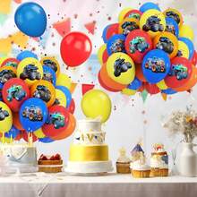 Ramo de globos de látex con estampado de camión colorido de 12 pulgadas en rojo, amarillo, azul y naranja, adecuado para fiestas de camiones monstruo para niños, baby shower, boda y suministros para fiestas de cumpleaños