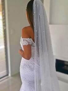 1 pieza de tela de tul con perlas, decoración de velo de boda, decoración colgante de pared para fiesta de boda, decoración de mantel