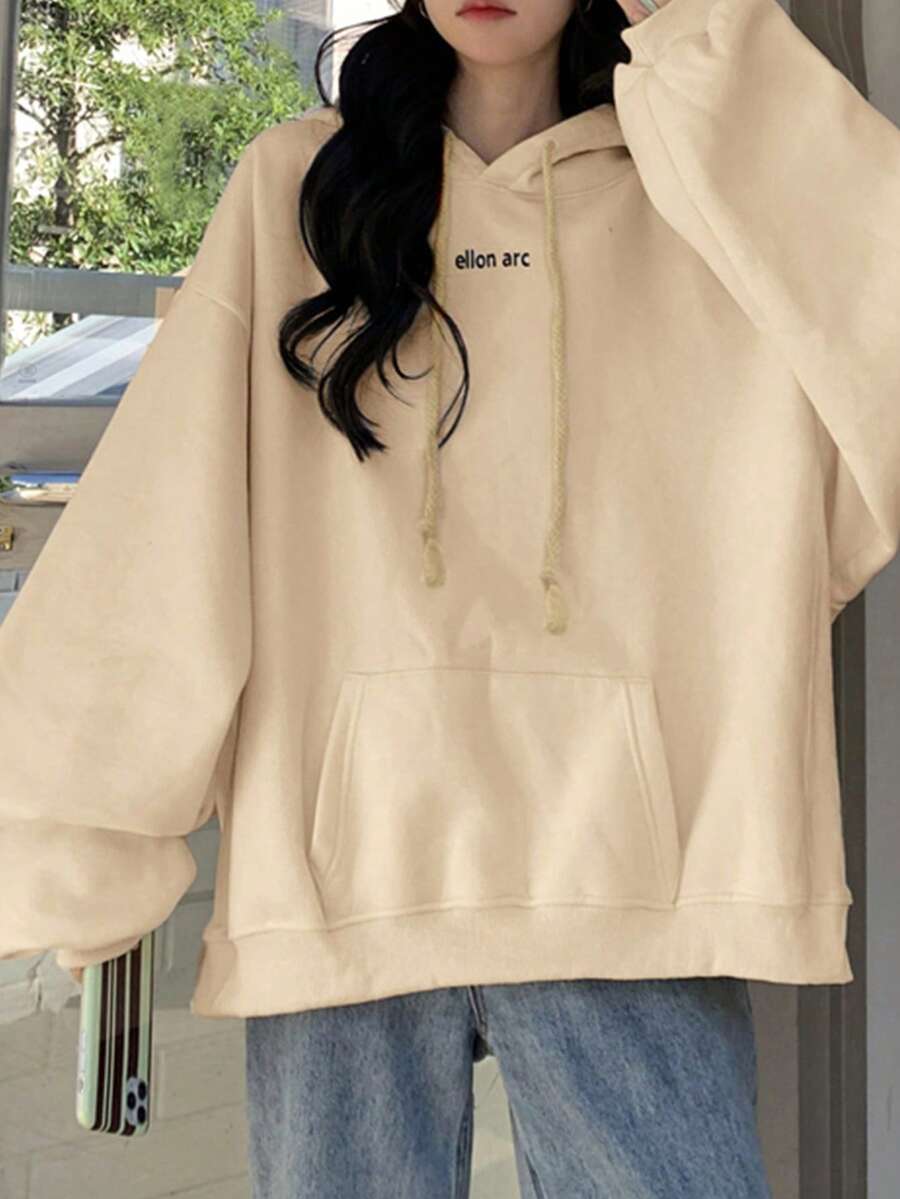 Loose Fit Long Sleeve Letter Embroidery Hoodie Sweatshirt For Women
