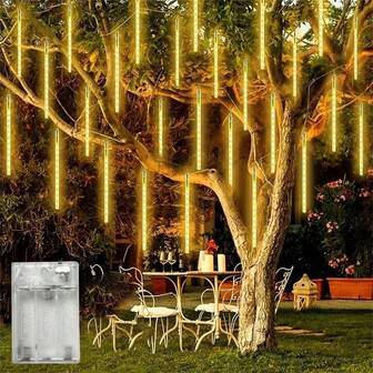 8-Tube Meteor Shower String Lights, 11.8 Inch Fairy Lights, Suitable For Lawn, Balcony, Garden, Christmas, Holiday Party, Wedding Decor Lighting