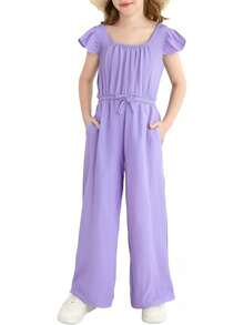 Tween Girls Jumpsuit Teen Preppy Clothes Cap Sleeve Smocked Drawstrings Romper Jumper Summer Outfits Size 8-14