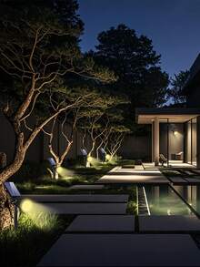 Foco solar para paisaje de exterior, 3 modos (luz baja, luz media, luz alta), brillo ajustable, foco solar para paisaje de color cambiante, adecuado para entrada/patio trasero/paisaje del jardín/árboles/garaje (amarillo cálido) - Warm light - Ver 7