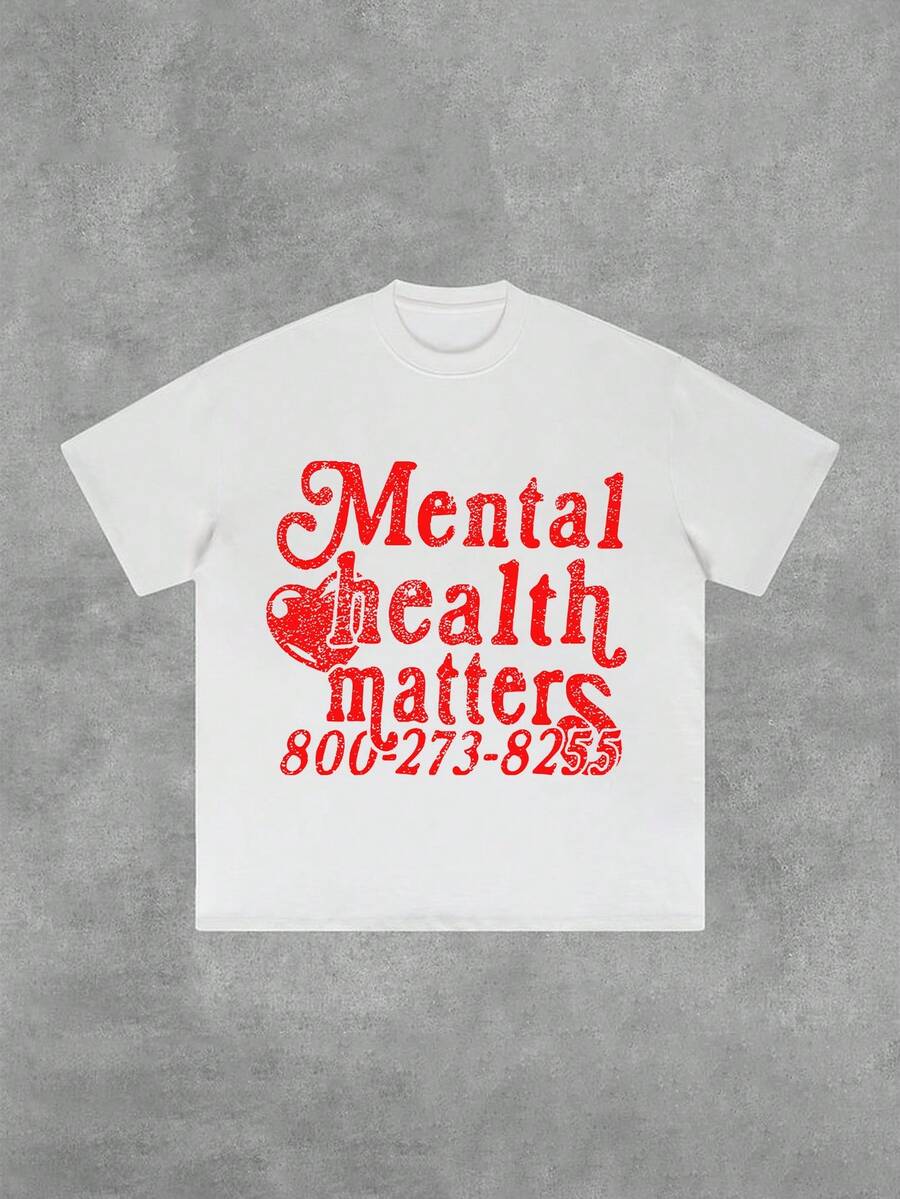 Mental Health Matters  800-273-8255 100% Pure Cotton Double-Sided Printed T-Shirt, Suitable For Men And Women, The Best Gift For Summer Casual Short Sleeved T-Shirt - White - View 1