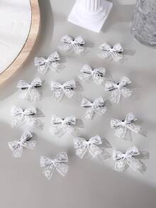 15 piezas Conjunto de pasadores de pelo con lazo de malla para niñas, adecuado para decoración diaria - corbata de moño - Ver 1