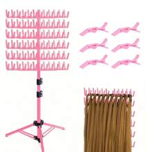 Hair Extension Holder Display Stand For Braiding - Adjustable Height Plastic Rack With 144 Pegs, Unscented Hair Divider Organizer For Salon Use(White/Pink)