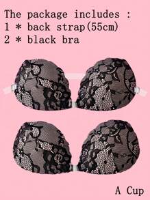 ideaCCSZ 1件/2件/3件装蕾丝隐形提拉胸贴，硅胶材质，前扣后绑带设计，可重复使用，适合比基尼和无肩带晚礼服 - 黑色 - 查看 20
