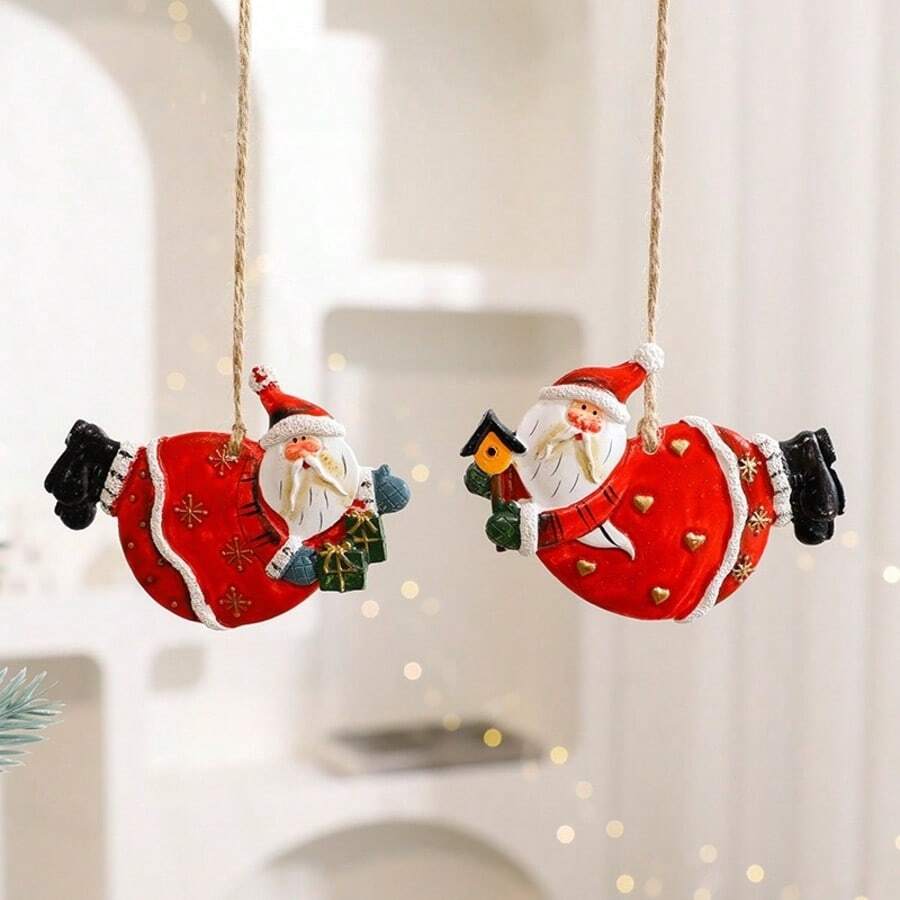 Conjunto de enfeites para árvore de Natal: Papai Noel e boneco de neve, decoração em resina, ideal para árvores de Natal, decoração de casa, presentes de Natal, lembrancinhas de festa, decoração natalina festiva e charmosa para o quarto no inverno.