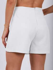 Sily Moda Short-Saia Alfaiataria Sofisticado Feminino Coriano Transpassado Simples Casual/ elegante /Cruzado/ Zíper - Branco - Visão 3