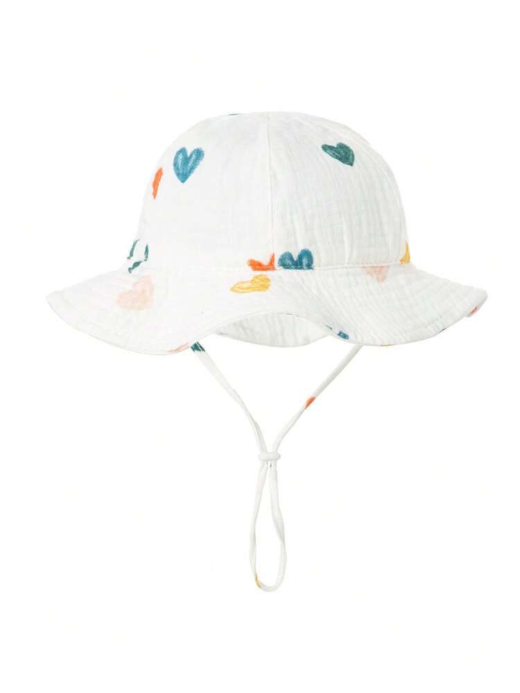 1pc Baby Pure Cotton Bucket Hat, Infant Printed Bucket Hat, Unisex Solid Color Sun Hat - Multicolor - View 5