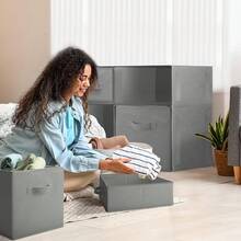 Weysat 4 Cube Stackable Under Dorm Bed Storage Foldable Closet Drawer Organizer Fabric Storage Containers Cube Bins For Clothes Dorm Essentials For College Closet Bedroom Living Room Nursery(Beige) - Gray - View 4