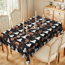 1 件万圣节鬼南瓜花卉印花，耐用涤纶面料，适用于家庭厨房餐厅、花园、节日派对、餐厅和宴会装饰、秋季装饰