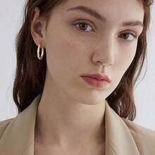 Versatile Hoop EarringsGacimy Flatted Gold Hoop Earrings For Women 14K  Plated With 925 Sterling Silver Postfor Women - 金色 - 查看 5