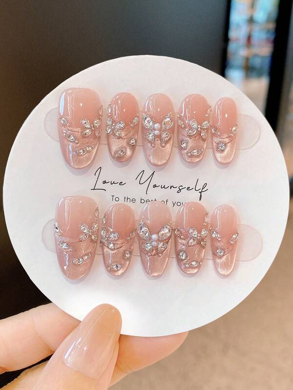 10pcs/Set Summer Kawaii Short Round Press On Nails - Japanese Sweet Style Square Shape With Shell Accents, Beach Holiday Design, Internet Celebrity Viral Fake Nails For Back To School & July Nail Art
