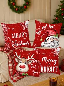 4Pcs Christmas Pillowcase,Merry Christmas Cushion Cover With Snowman And Santa Claus Design,45*45cm Peach Skin Throw Pillow Cover,Festival Cushion Case (Excluding Pillow Core) Christmas Decorations,Christmas Party Decor,Xmas Decor,Christmas Decorations For Home,Christmas Party Favors