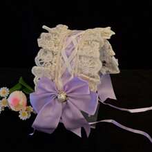 1pc Lolita Style Girl Faux Pearl Bow Lace Headband + Cute Countryside Themed Headpiece Ribbon Maid Headdress, Suits 2D Lolita Halloween