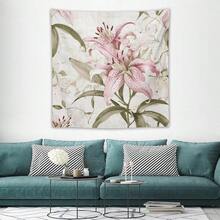 Pink Lily Flower Tapestry As Wall Art Tropical Blossom Leaves Tapestry Aesthetic Landscape Tapestry Wall Hanging For Bedroom - 彩色 - 查看 3
