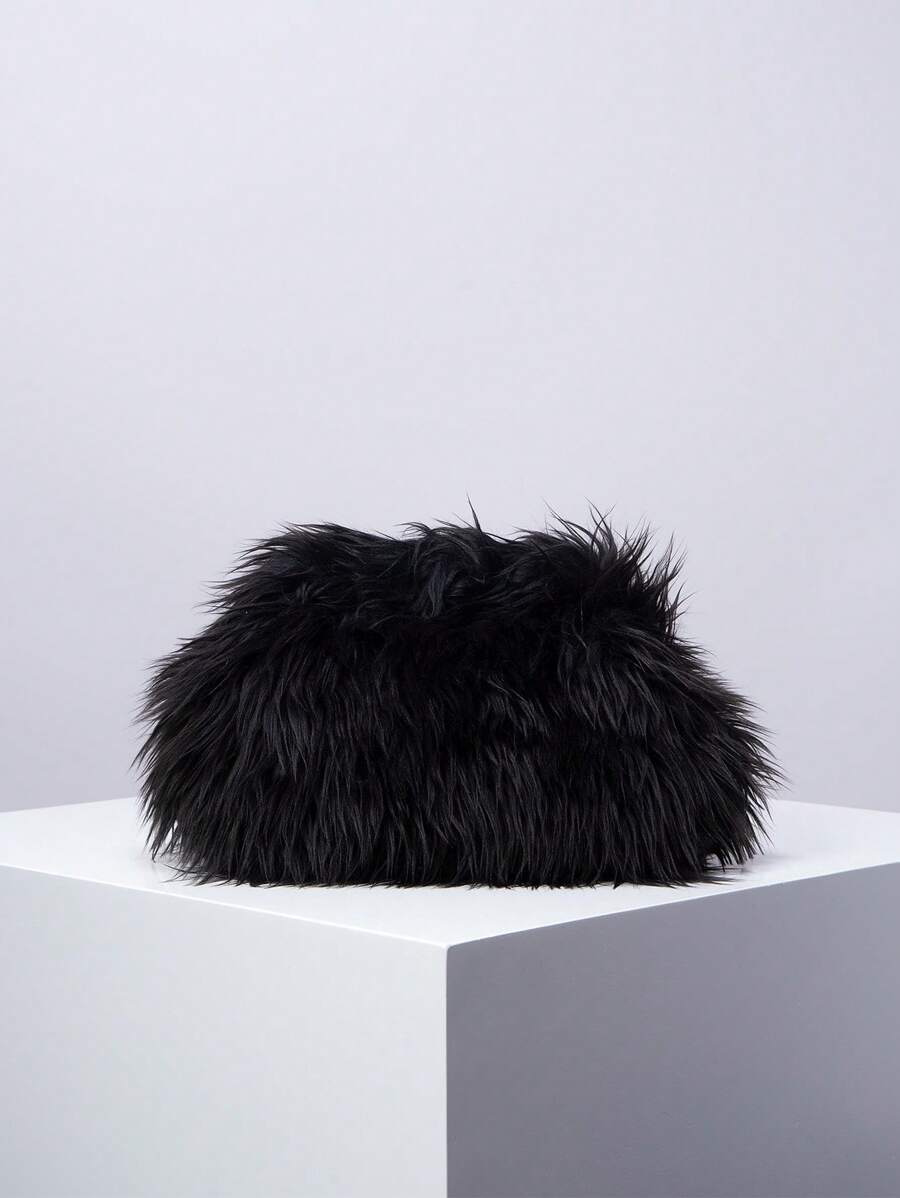 秋季手提包、高端手拿包、新娘派对包、舞会礼服包、毛绒手提包、舞会礼服配饰、节日派对、优雅女士包、婚礼用品 - 黑色 - 查看 1