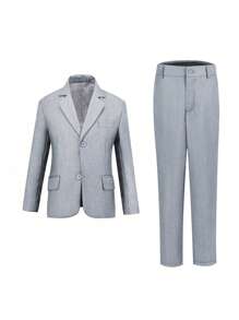 Boys Suits 2-Pieces Suit Set Toddler Tuxedos Dresswear Ring Bearer Outfit Wedding Blazer Pants Formal Suits For Kids Light Grey Size 4-16