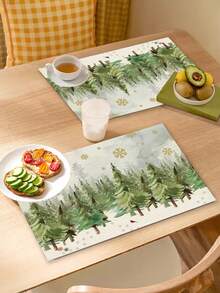 2pcs/4pcs/6pcs Christmas Linen Placemats, Christmas Tree Snowflake Print Pattern Placemats, 12*18 Inches Heat Resistant, Non-Slip And Washable, Suitable For Christmas Holiday Farmhouse Family Gatherings And Party Decoration Placemats