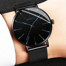 Geneva Men's Minimalist Watch With Metal Strap - Blue - View 4