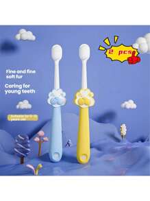 Set de 2 cepillos de dientes en forma de león para niños, cerdas suaves para uso en el hogar