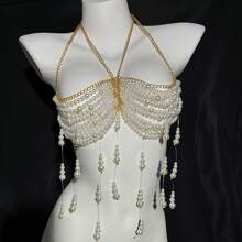 Fashionable Sexy Fringe Faux Pearl Nightclub Party Necklace Beach Vacation Bikini Chain