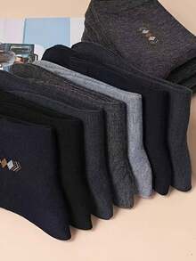 1/10 pares de meias masculinas de malha com padrão geométrico, casuais para negócios, cano médio, com estampa de bolinhas, versáteis para uso diário, para todas as estações, meias de outono - Multicolorido - Ver 5