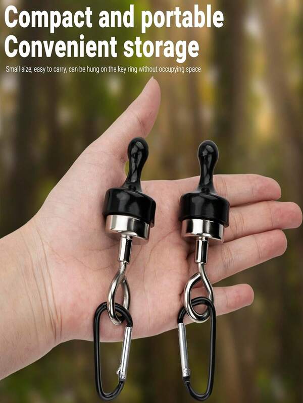 4 szt. czarnych, magnetycznych haczyków odpowiednich do parasoli przeciwsłonecznych, z klamrami wspinaczkowymi, odpowiednich na kemping, wytrzymałe magnesy ziemne, zawieszenie obrotowe, wielofunkcyjne daszki namiotów, odpowiednie do obrotowych zatrzasków namiotowych (mały rozmiar), świetne gadżety na Boże Narodzenie, Halloween i początek roku szkolnego