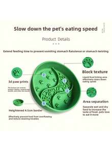 1 pieza Tazón lento de silicona para mascotas, ayuda a los gatos y perros a comer adecuadamente, plato dividido antiderrame y antiahogo con ventosa, alfombrilla para lamer