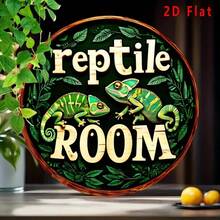 2D Flat, 1pc Vintage Reptile Room Metal Wall Art Sign - Funny Cartoon Aluminum Plaque With Vibrant Lizard Design, 8X8 Inch Round Decor For Home, Kitchen, Garden, Bar, Cafe And Garage, 2D Flat - 彩色 - 查看 2