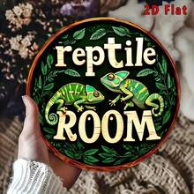 2D Flat, 1pc Vintage Reptile Room Metal Wall Art Sign - Funny Cartoon Aluminum Plaque With Vibrant Lizard Design, 8X8 Inch Round Decor For Home, Kitchen, Garden, Bar, Cafe And Garage, 2D Flat - 彩色 - 查看 4