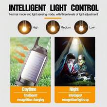 1 Pack Solar Rechargeable Hooked Camping Light Vintage Outdoor Tent Camping Ambient Light Multi-Functional Household Tungsten Lights - Round, 1-pack - View 6