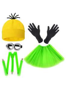 D EXCEED 3/4/5 pièces Accessoires de costume d'Halloween pour adultes - Bonnet jaune / Lunettes de protection / Gants / Bretelles pour se costumer à Halloween, bal de promo