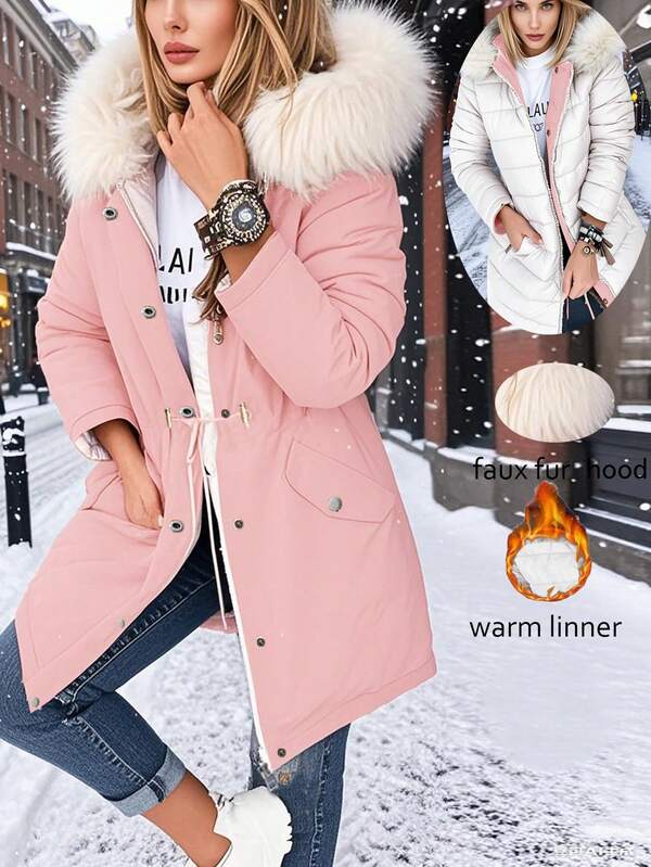 Women's Reversible Long Sleeve Jacket With Fur Collar, Autumn/Winter