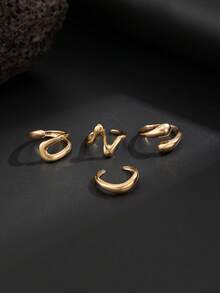 4pcs/Set Casual Minimalist Geometric Liquid Teardrop Metal Ring Set, Fashionable Punk Charm Jewelry For Men - 4-piece Ring Set - View 13