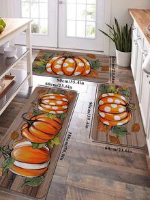 1pc Halloween Thanksgiving Pumpkin Text Graphic Print Kitchen Mat, Soft Plush Rectangular Non-Slip Absorbent Floor Mat, Suitable For Kitchen, Dining Room, Living Room - Multicolor - View 3