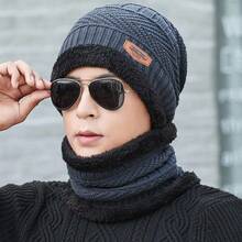 1pc Men/Women Outdoor Solid Color Thermal Lined Knit Hat & Neck Warmer Set, Suitable For Outdoor, Street, Daily Use, Fashion Beanie, Ideal Gift - Leather Retro Lei Feng - View 9