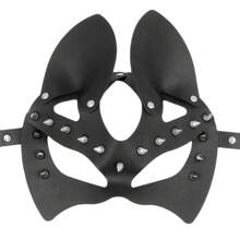Ensemble de costume de chat punk avec masque oculaire, ras-de-cou en forme de cœur et gants en faux cuir - idéal pour les fêtes d'Halloween, les bals de promo
