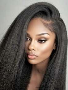 Kinky Straight Wig Human Hair 13x4 Hd Transparent Lace Front Wigs Human Hair Pre Plucked With Baby Hair Yaki Straight Frontal Wigs For Women 200 Density Human Hair Wig Glueless Brazilian Virgin 40 Inch - Natural Black - Xem 7
