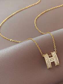 1pc New Zirconia Letter H Pendant Necklace, Rhinestone Design, Choker Necklace, Versatile