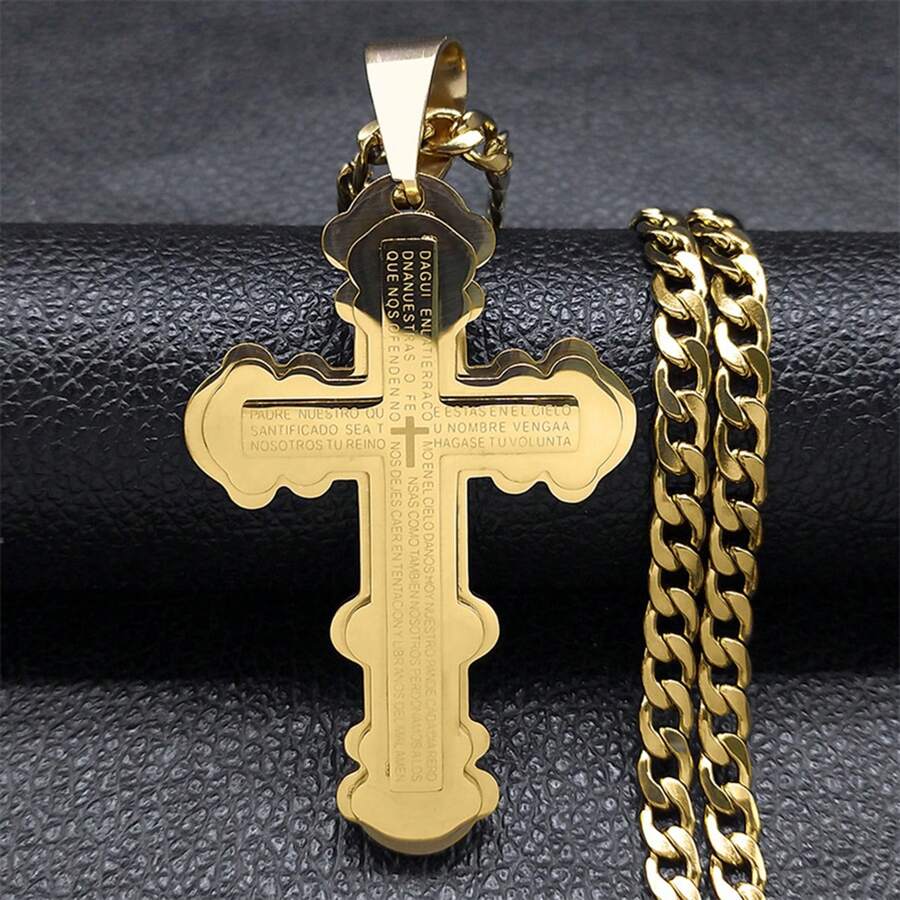 Christian Bible Big Cross Pendant Necklace Hip Hop Cruz Stainless Steel Silver Color Chain For Men Necklaces Jewelry - Necklace - View 1