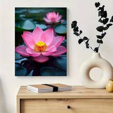 [2D Flat] 1pc  Pink For Lotus Canvas Painting, 29.97x39.88 Cm, Wooden Framed Wall Art, Ready To Hang, Contemporary Style, Indoor Decor For Living Room, Bedroom, Kitchen - Ideal Gift For Her Or Him, Living Room Decor |   Tranquil Wall Art |   Wooden Frame, For Lotus Flower Wall Art, Perfect For Room Decor - 多色 - 查看 8