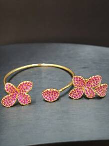 1 Set mit 2 verstellbaren Zirkonia-verzierten Armband und Ring Set, modisch und kreativ, geeignet für Partys, Hochzeiten und Anlässe