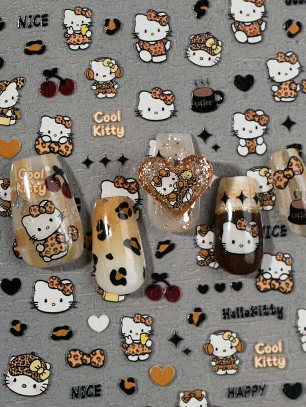 Sanrio Black Skin Vacation Style KT Cat Nail Stickers New Back Adhesive Cute Nail Stickers