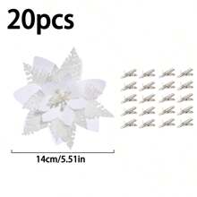 30pcs/20pcs/10pcs/1pc Christmas Tree Decorations, Fake Flowers, Cute Artificial Poinsettia Christmas Tree Decorations, Christmas Flowers, Poinsettia, Glitter Artificial Christmas Flowers, Fake Flowers, DIY Wreaths, Home Decor, Wedding Party, Gift Decorations, Holiday Party Decorations, Christmas/Holiday/Seasonal/Wedding Christmas Tree Decorations, Sparkling Winter Shrub Decor (White) Christmas Decorations Room Decor