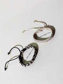 2pcs Men's Fashionable Retro Simple Versatile Braided Bracelet - Black and White - View 6